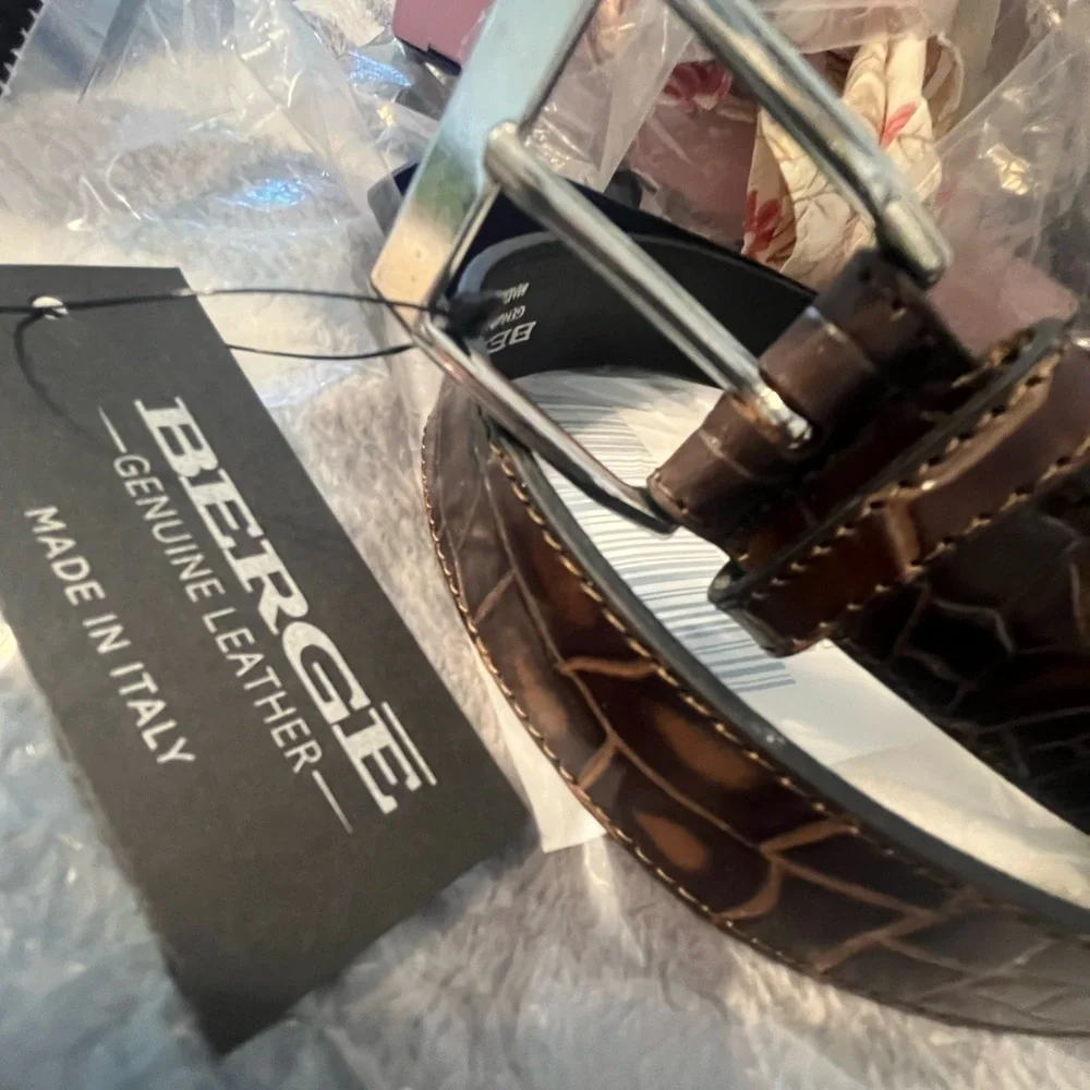 NWT BERGE Made in Italy Leather Croc Embossed Belt